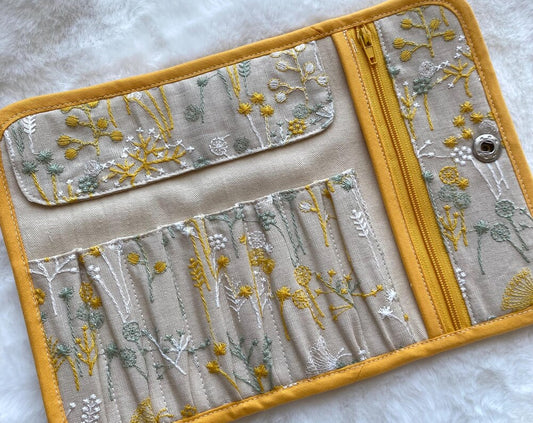 Handmade Embroidered Wildflower Crochet Hook Roll Case